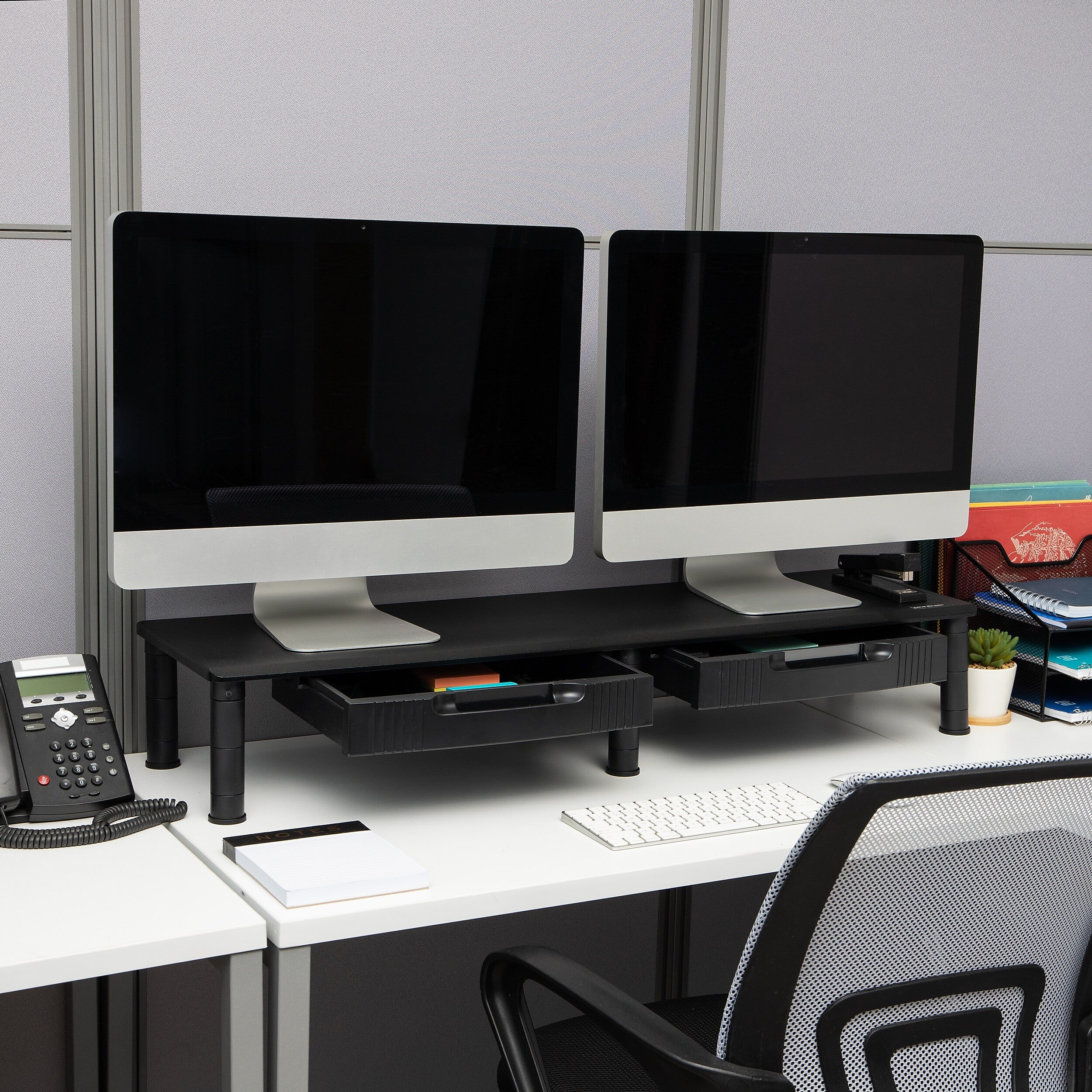 Mind Reader Anchor Adjustable Dual Monitor Stand, Up to 40" Monitors, Black (DUBMODR-BLK)