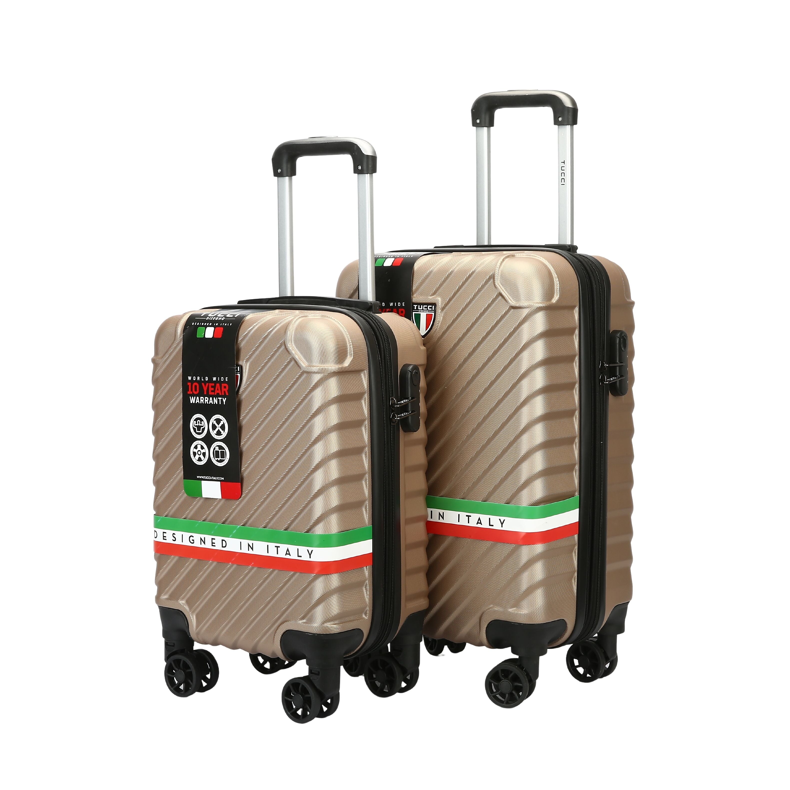 TUCCI 2-Piece Hardside Spinner Carry-On Luggage Set, TSA Checkpoint Friendly, Champagne (T0293-02PC-CHAM)