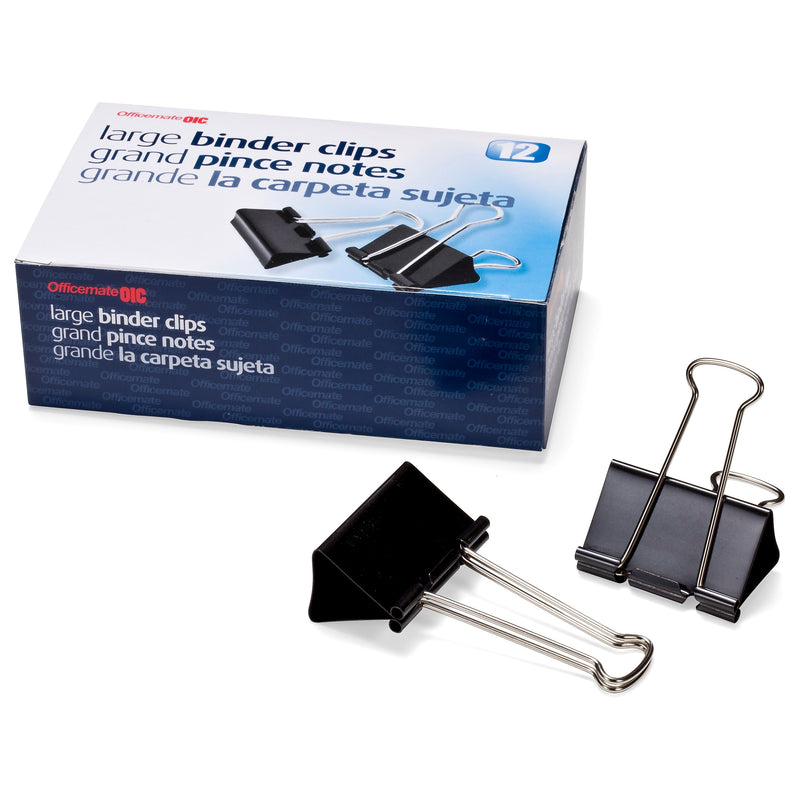 Officemate Binder Clips, Large, Black, 12/Box (99100)