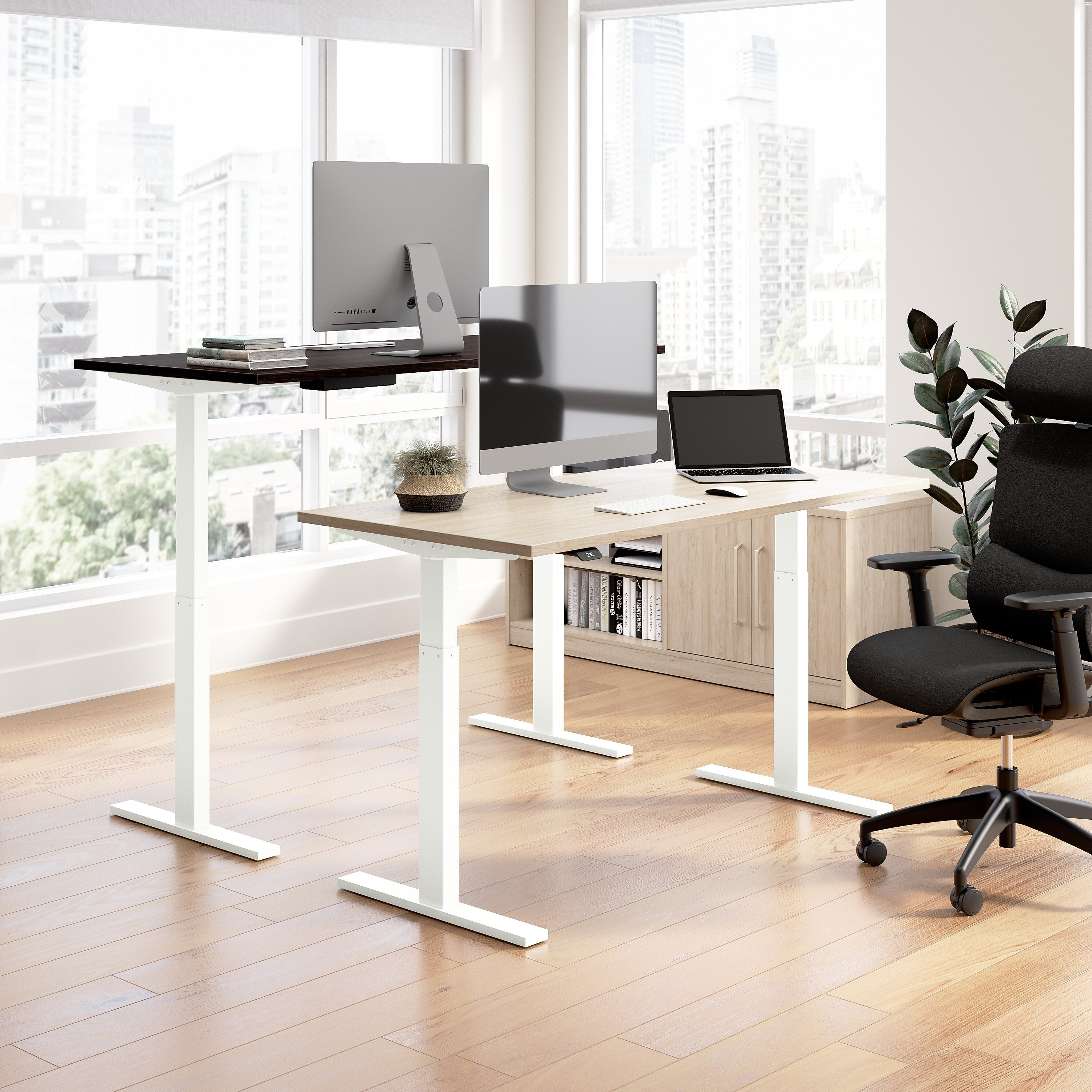 Bush Business Furniture Move 60 Series 72"W L Shaped Adjustable Standing Desk, Natural Elm (M6SL7278NEBK)