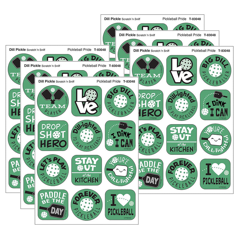 Trend Enterprises Pickleball DILL-ight Dill Pickle Scent Scratch 'n Sniff Stinky Stickers, Green, 48/Pack, 6 Packs/Bundle