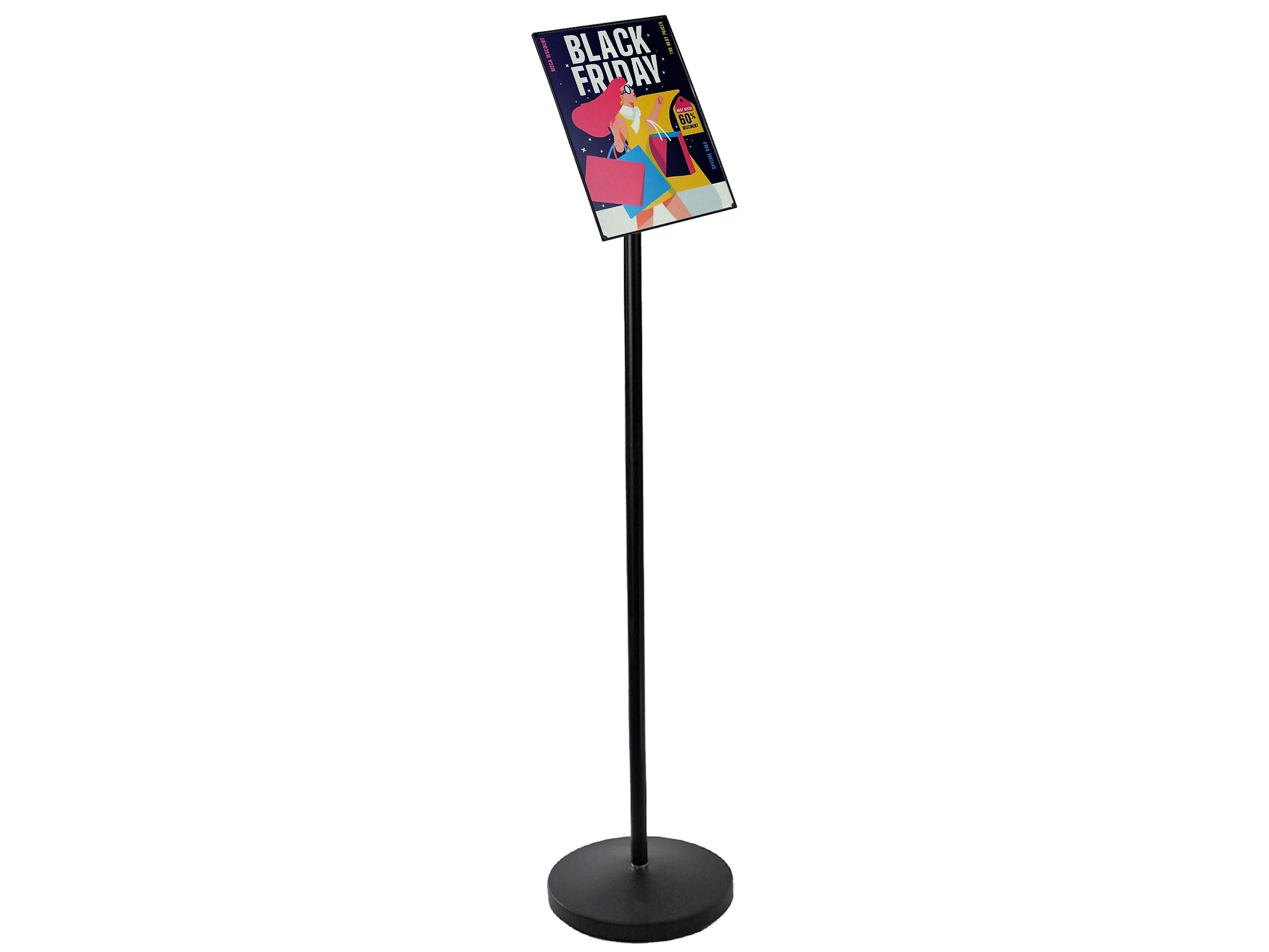 Azar Sign Holder, 9.75" x 46.5", Freestanding, Black, Plastic (300356-BLK)