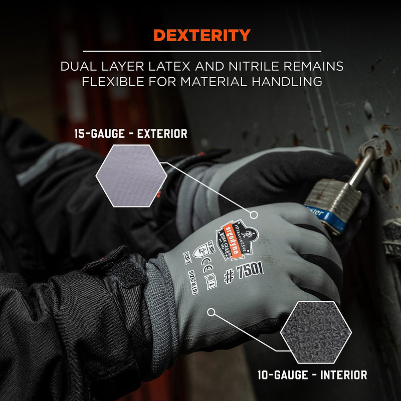 Ergodyne ProFlex 7501 Nitrile Coated Cold Resistant Gloves, Medium, Gray, 1 Pair (17633)