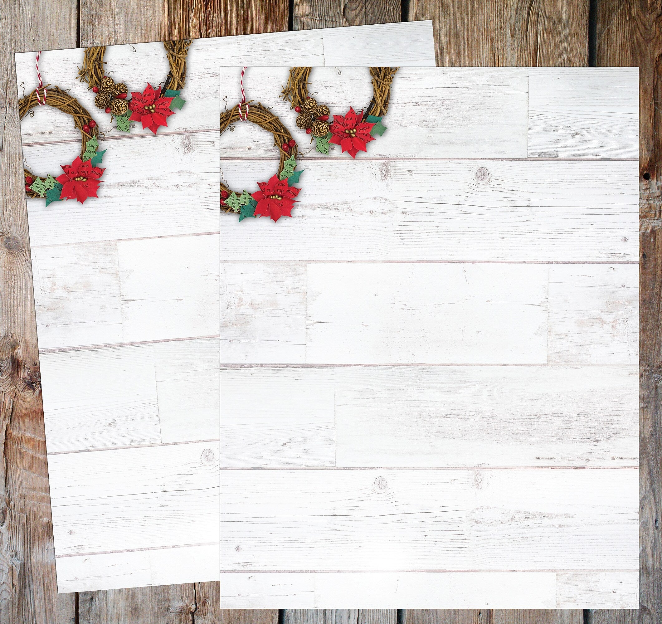Great Papers! Holiday Stationery Letterhead Wreaths on Wood, Multicolor, 50 sheets (2024039)
