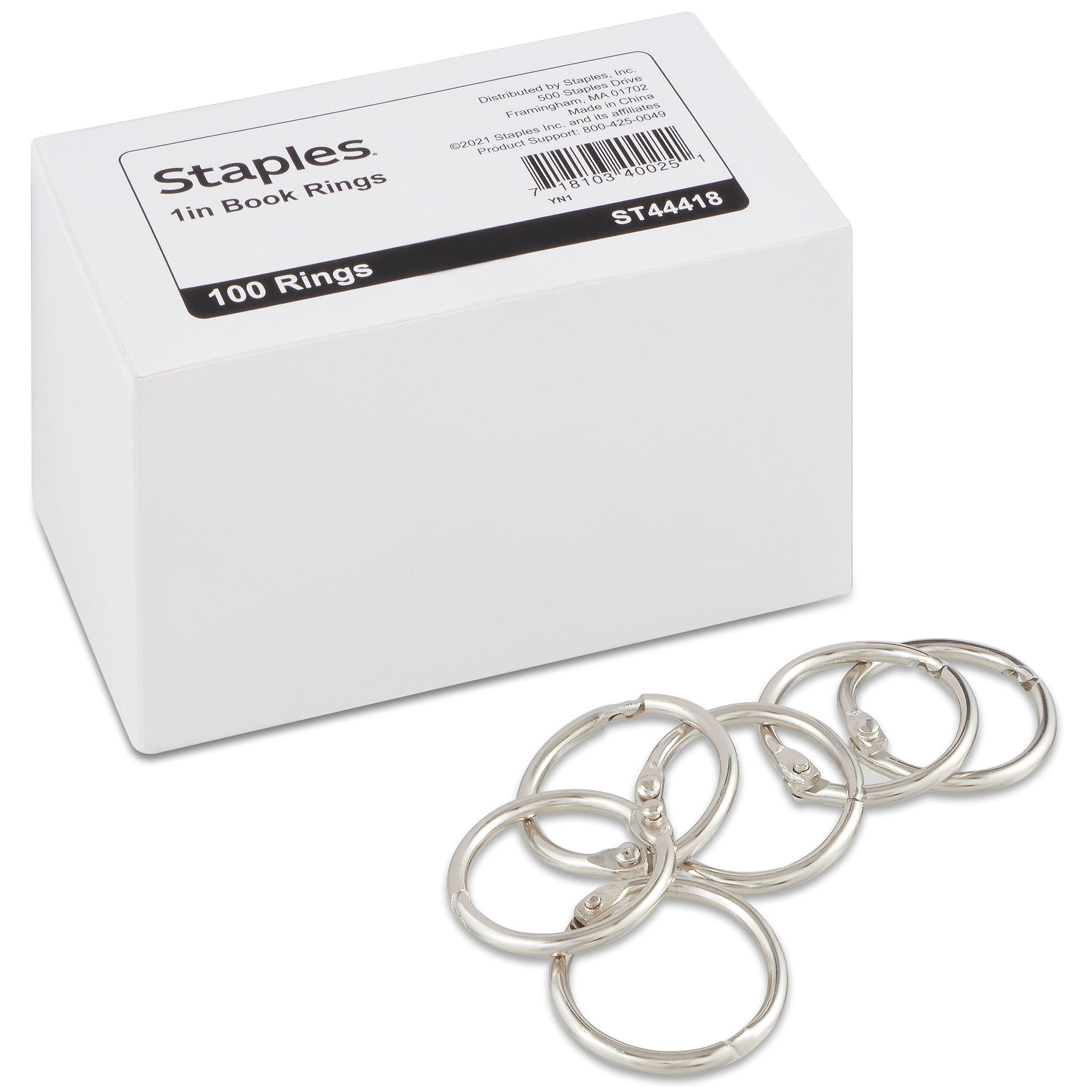 Staples Book Rings, 1", Silver, 100/Pack (44418)