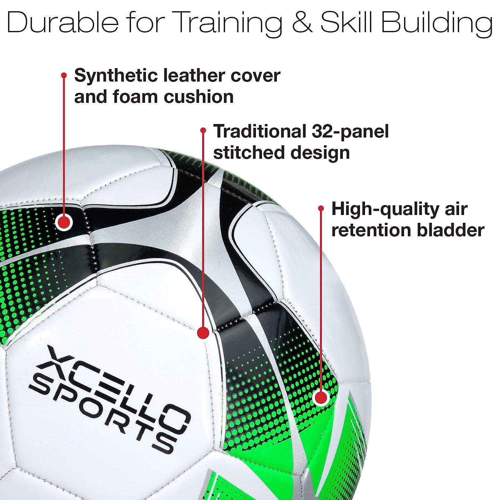 Xcello Sports Size 3 Soccer Balls with Pump, Black/Green/Silver and White/Green/Silver, 6/Pack (SB-S3-6-ASST-7)