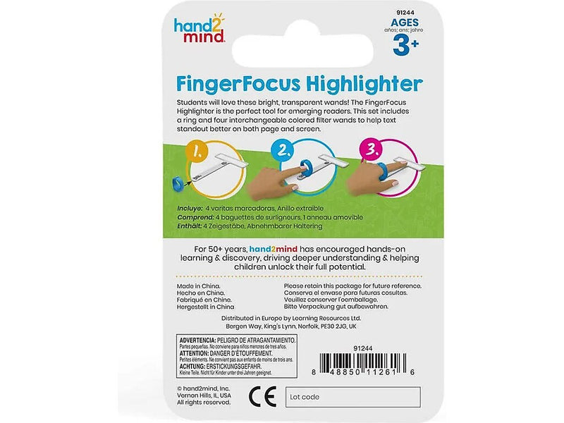 hand2mind FingerFocus Highlighters, Assorted Colors, 5/Set (91244)