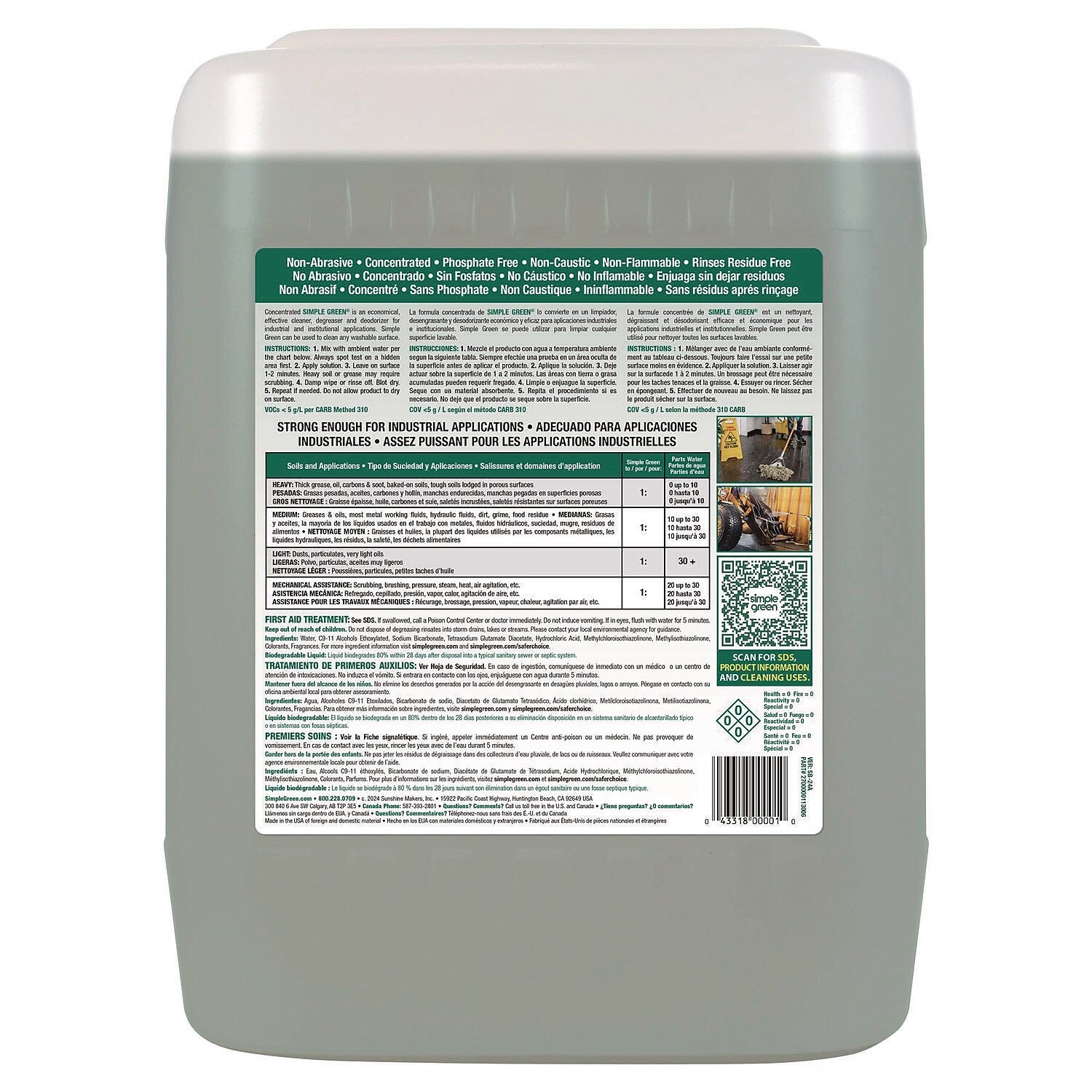 Simple Green Industrial Cleaner And Degreaser, Original, 5 Gal Pail (13006)