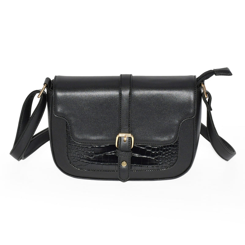 Nicci Cross-Body Bag with Buckle, Black (CBM2304450-BLK)