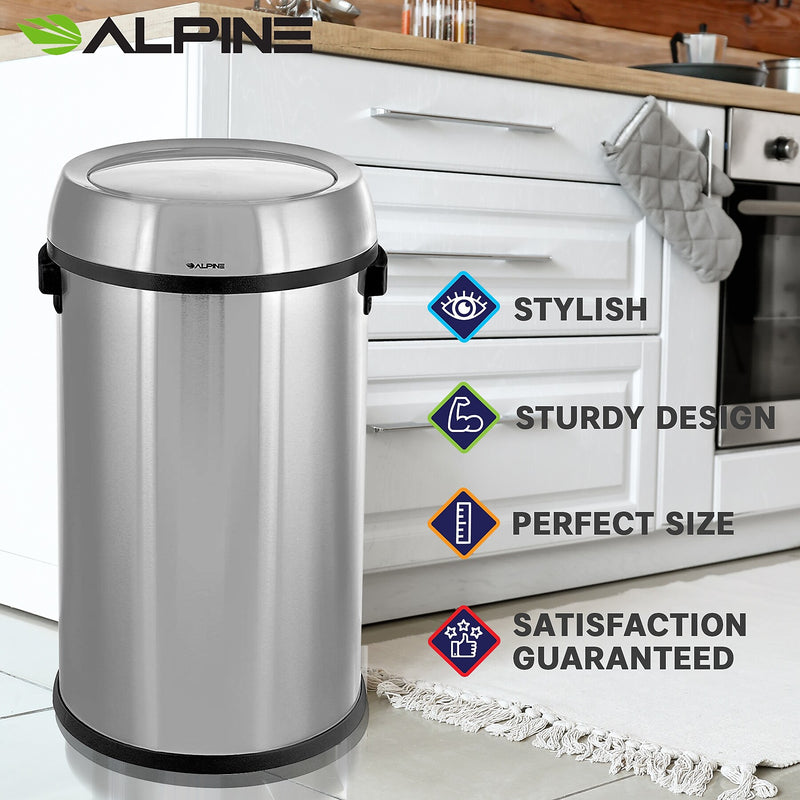 Alpine Industries Stainless Steel Trash Can with Swivel Lid, 17 Gallon (ALP470-65L-PKG)