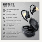 Treblab X3-Pro Bluetooth Wireless Earbuds with Earhooks, Charging Case (X3-PRO-W)