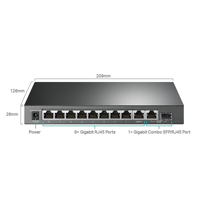 TP-Link 10-Port Gigabit Easy Smart Switch PoE, 1 Gbps, Black (TL-SG1210MPE)