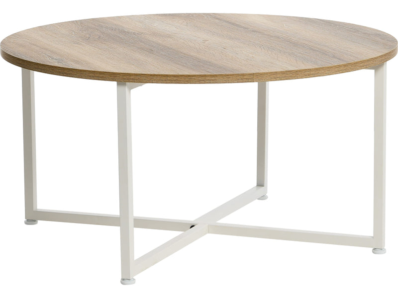 Household Essentials Jamestown 31.5"Dia. Laminate Round Coffee Table, Coastal Oak/White (8224-1)