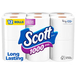 Scott 1-Ply Standard Toilet Paper, White, 1000 Sheets/Roll, 12 Rolls/Case (10060)