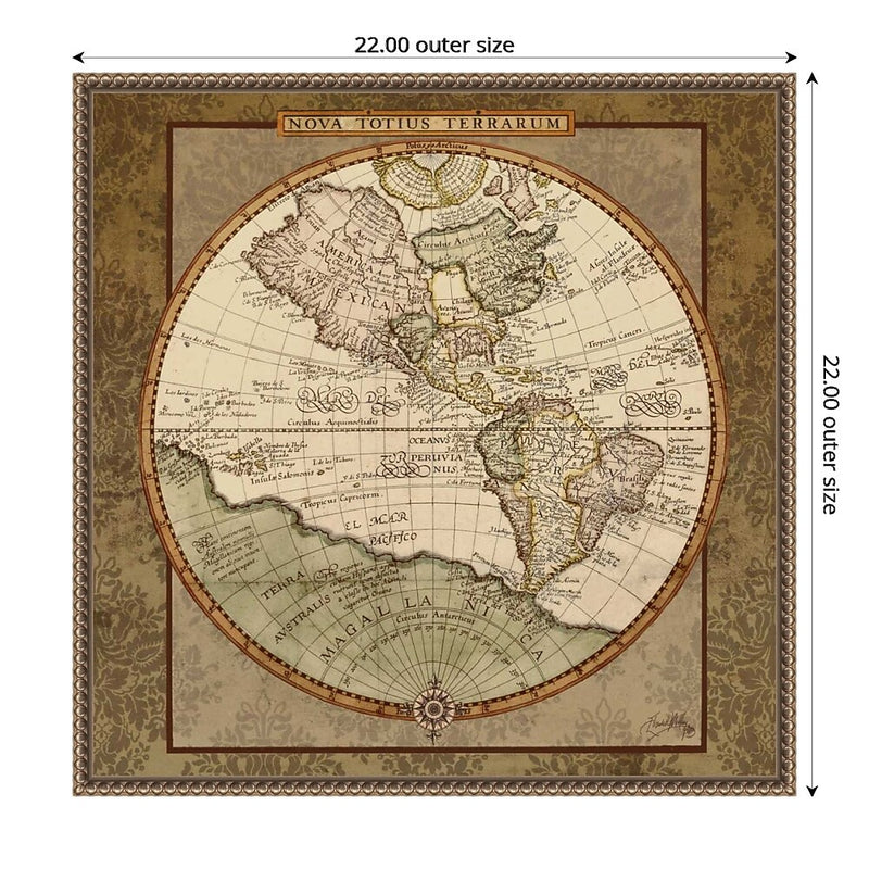 Amanti Art Damask World Map I by Elizabeth Medley Framed Canvas Wall Art Print, 22" x 22" (A42678299413)