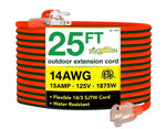 GoGreen Power 25' Indoor/Outdoor Extension Cord, 14 AWG, Orange (GG-13825)