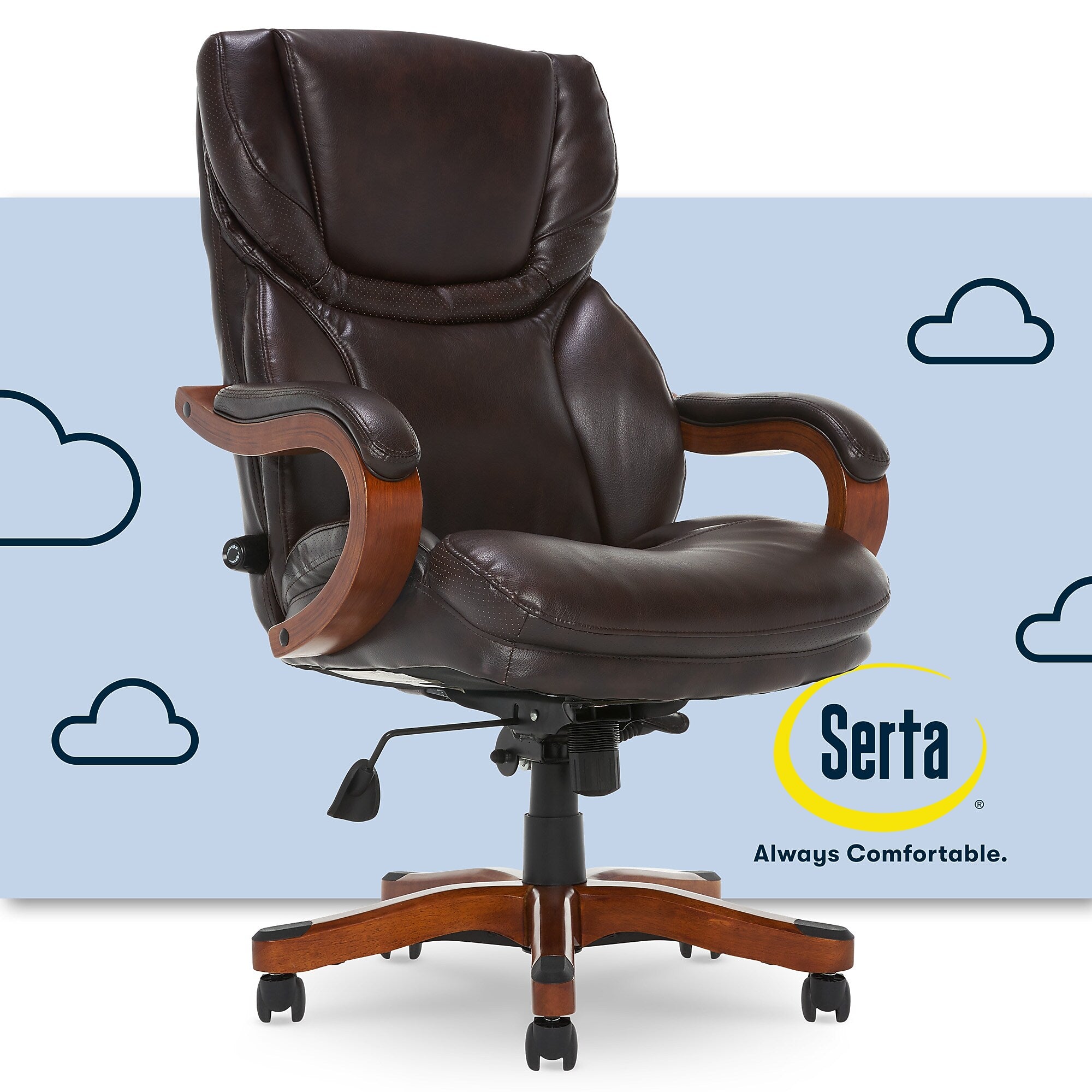 Serta Big and Tall Ergonomic Bonded Leather Swivel Executive Chair, Light Brown (43506A)