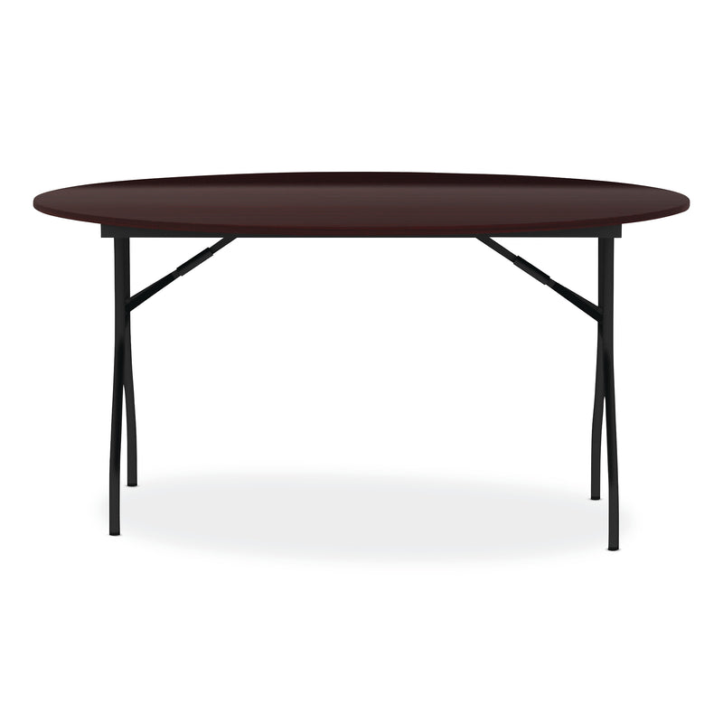 Alera® Round Wood Folding Table, 59 dia x 29.13h, Mahogany (ALEFT7260DMY)