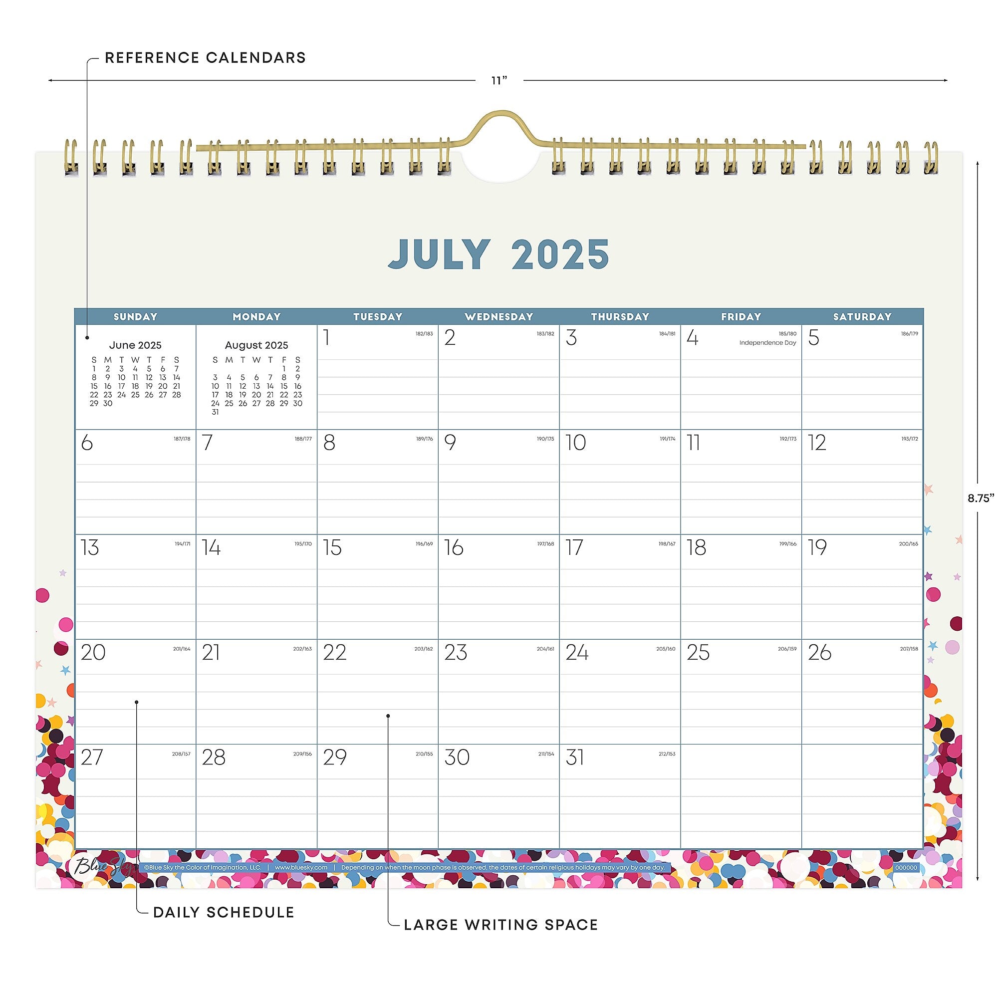 2025-2026 Blue Sky Star Confetti Bright 11" x 8.75" Academic Monthly Desk Pad Calendar (148671-A26)