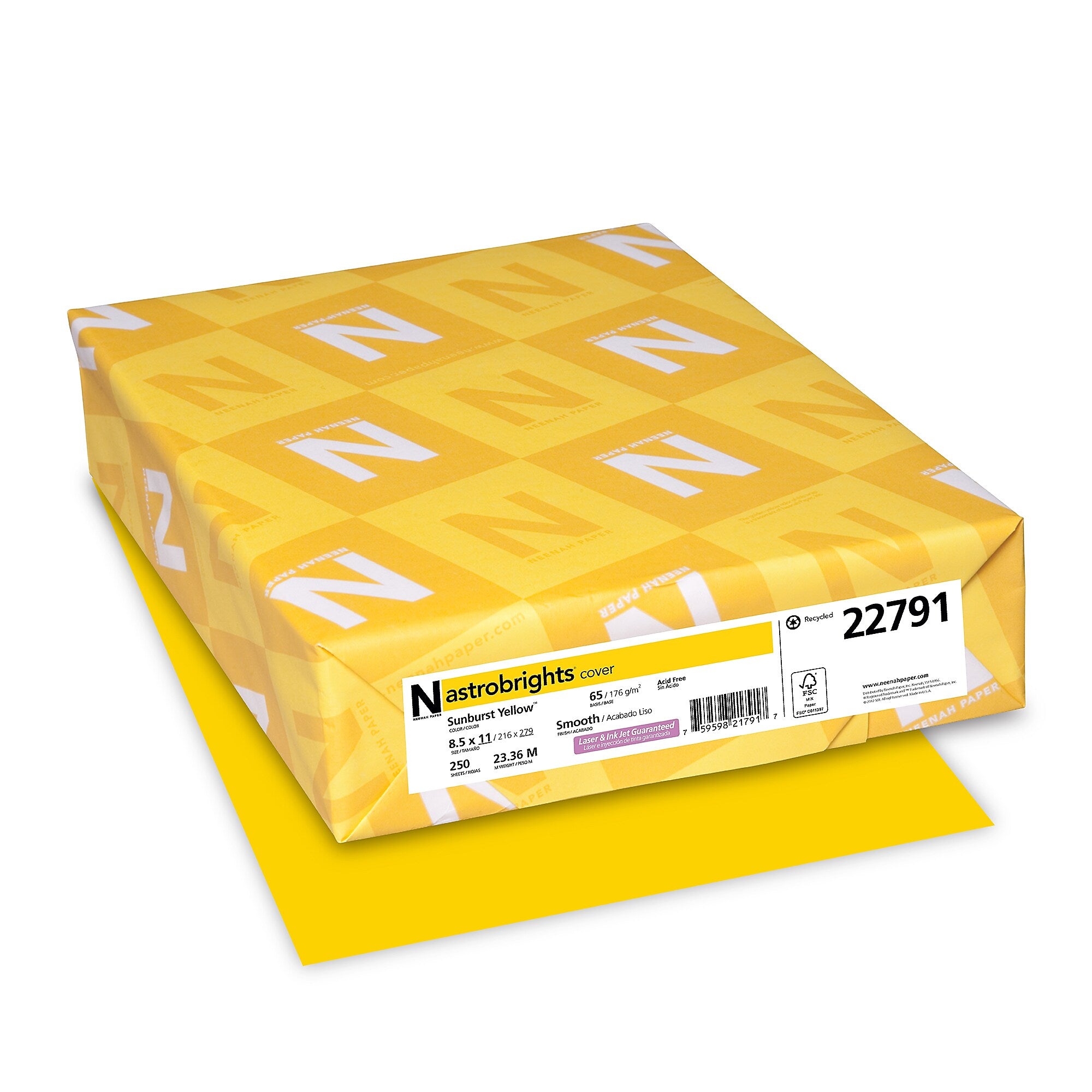 Astrobrights 65 lb. Cardstock Paper, 8.5" x 11", Sunburst Yellow, 250 Sheets/Ream (22791)