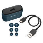 JVC RIPTIDZ True Wireless Earbuds with Charging Case, Bluetooth, Navy (HAA9TA)