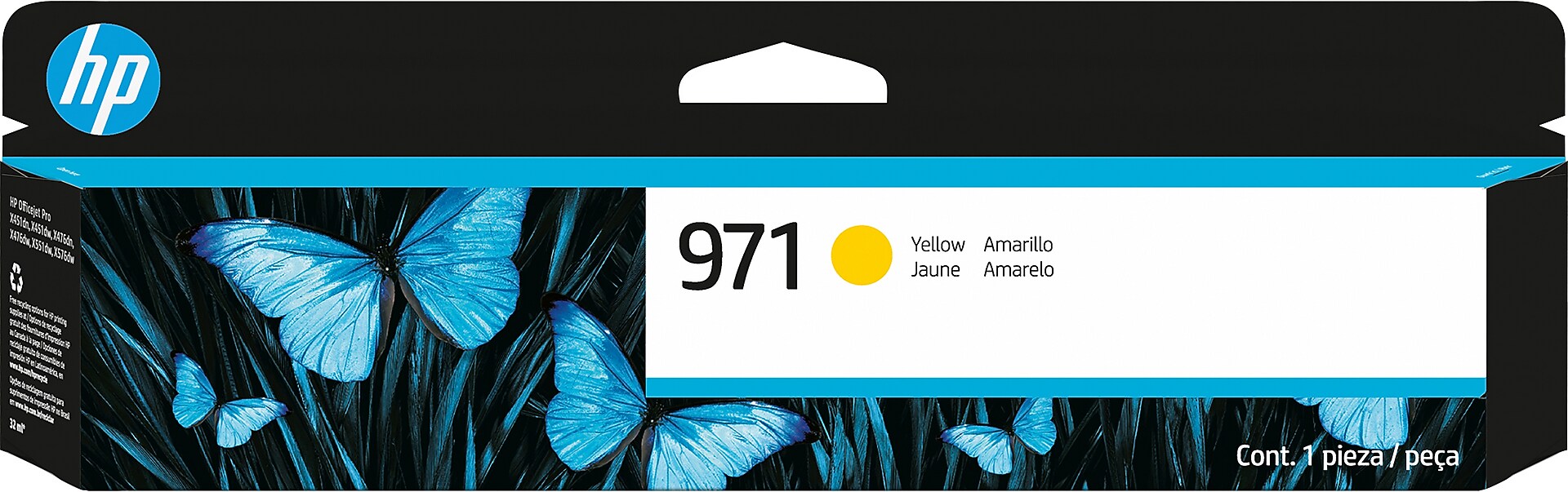 HP 971 Yellow Standard Yield Ink Cartridge, Prints Up to 2,500 Pages (CN624AM)