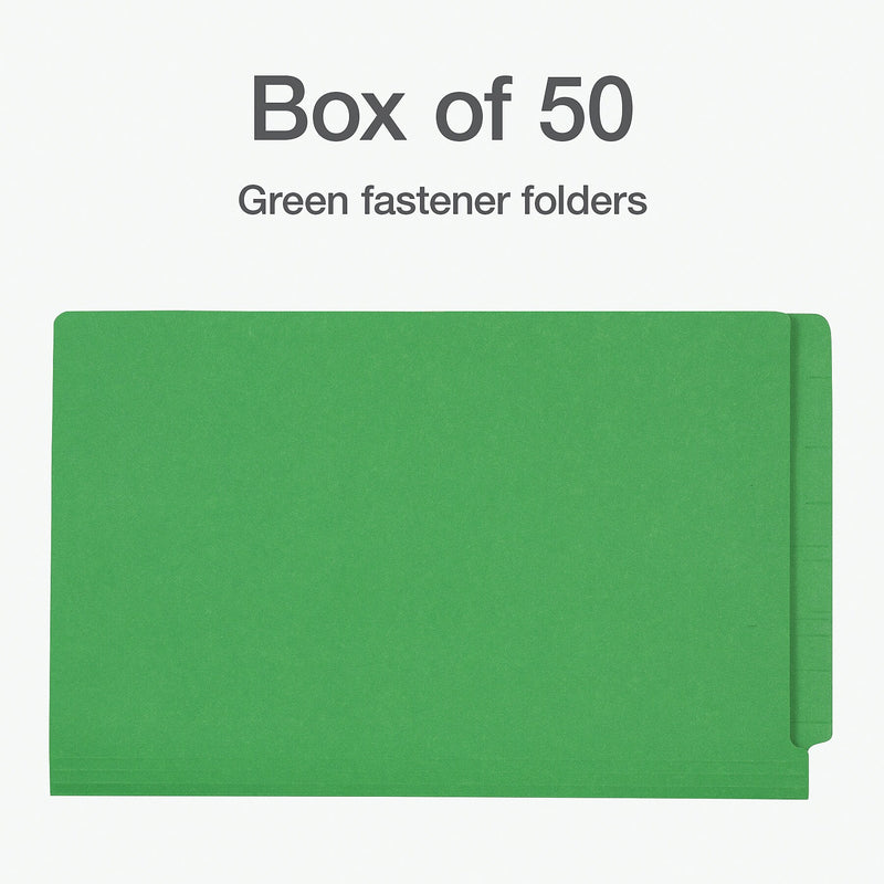 Pendaflex Fastener Folders End Tab File Folder, Straight Cut, Legal Size, Paper Stock, Green, 50/Box(1007059)