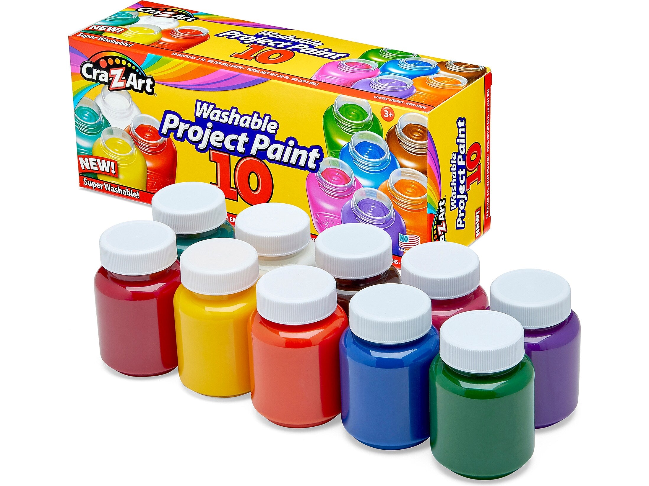 Cra-Z-Art Washable Project Paints, Assorted Colors, 2 Fl. Oz., 10/Pack (10601-4)