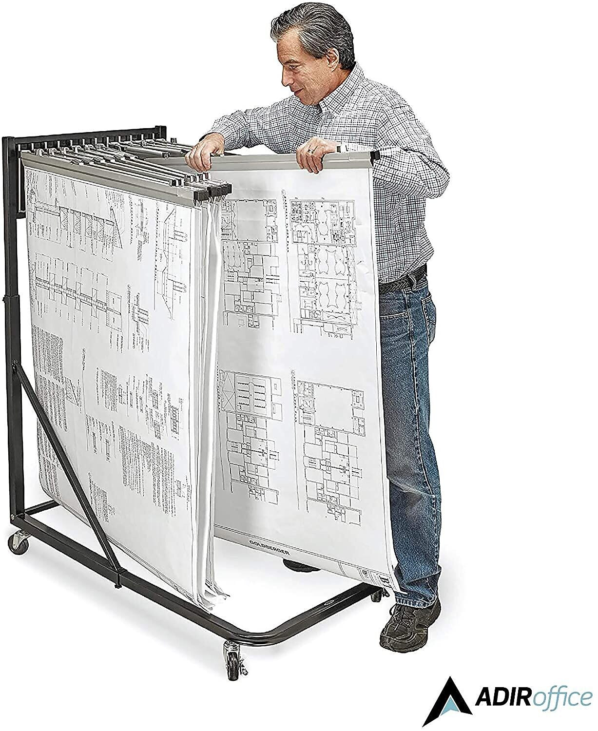 AdirOffice Steel Blueprint Vertical File Rolling Storage Stand, Black (613-BLK-KIT1)