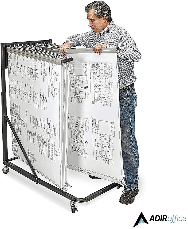 AdirOffice Steel Blueprint Vertical File Rolling Storage Stand, Black (613-BLK-KIT1)
