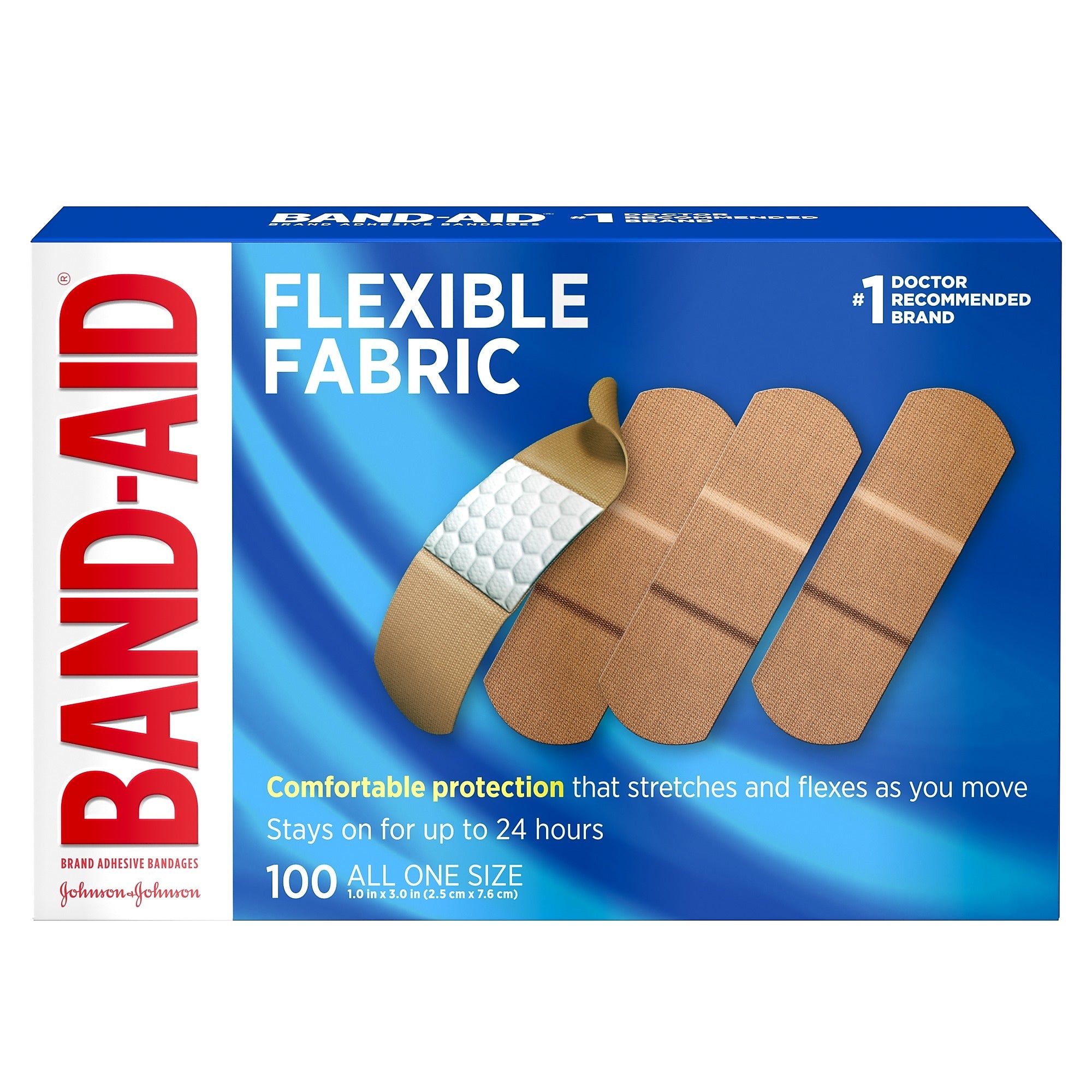 Band-Aid Brand Flexible Fabric Adhesive Bandages, 1" x 3", 100/Box (4444)