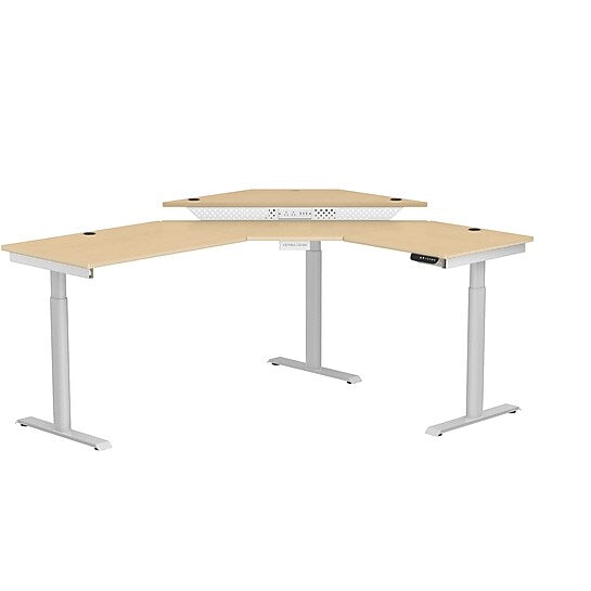 VersaDesk PowerLift 72"W Electric Corner Adjustable Standing Desk, Maple/White (PLCSD7260-WM-APP)