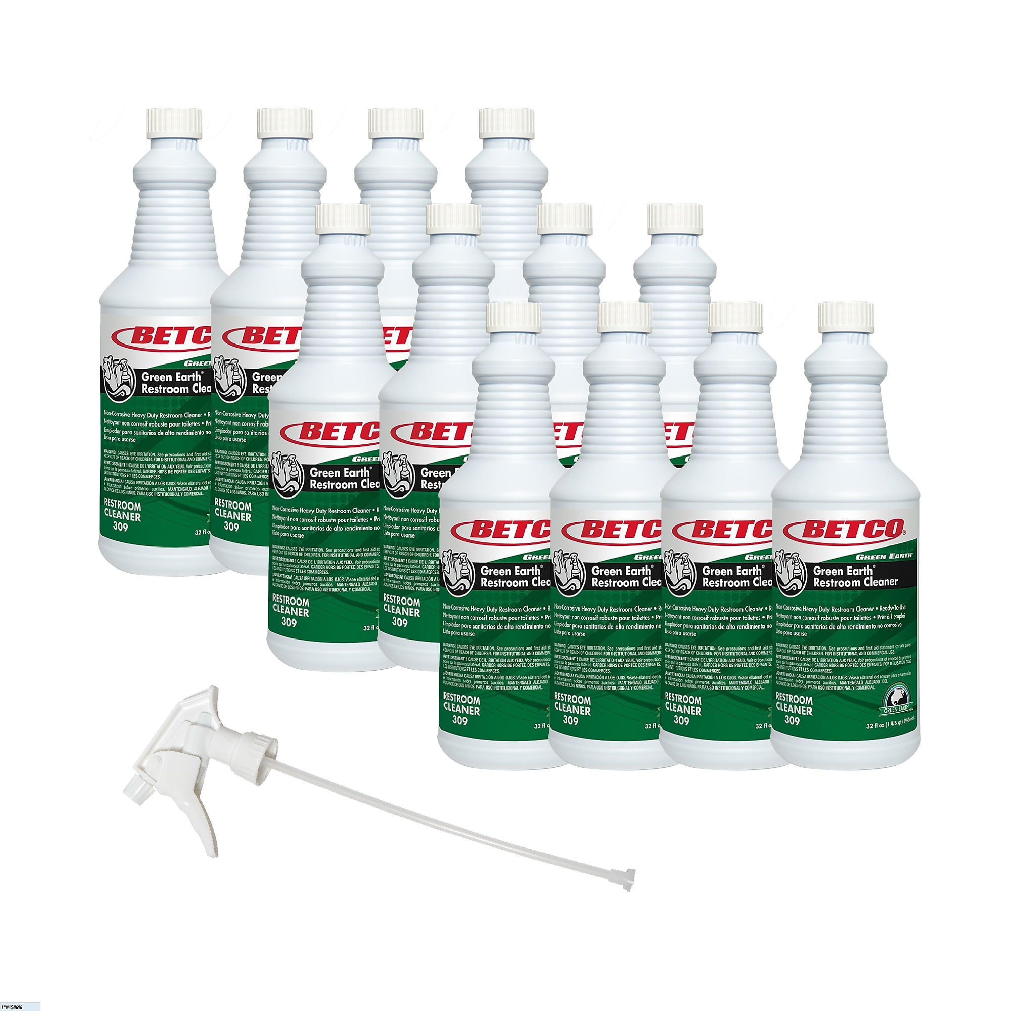 Betco Green Earth RTU Restroom Cleaner, Mint, 32 oz., 12/Carton (3091200)