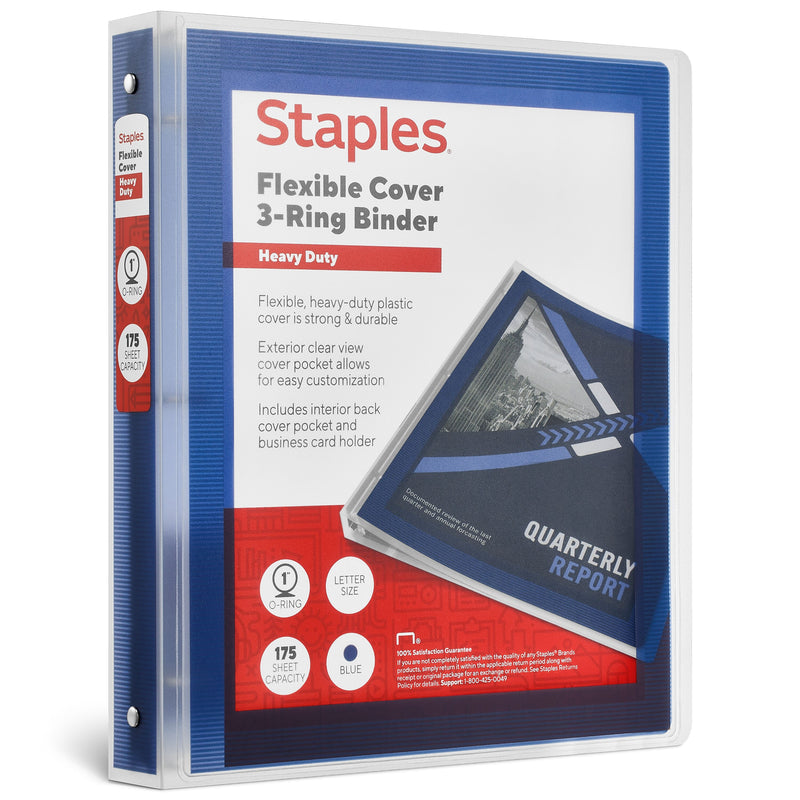 Staples Heavy Duty 1" 3-Ring Flexible Poly Binders, Blue (ST62613)