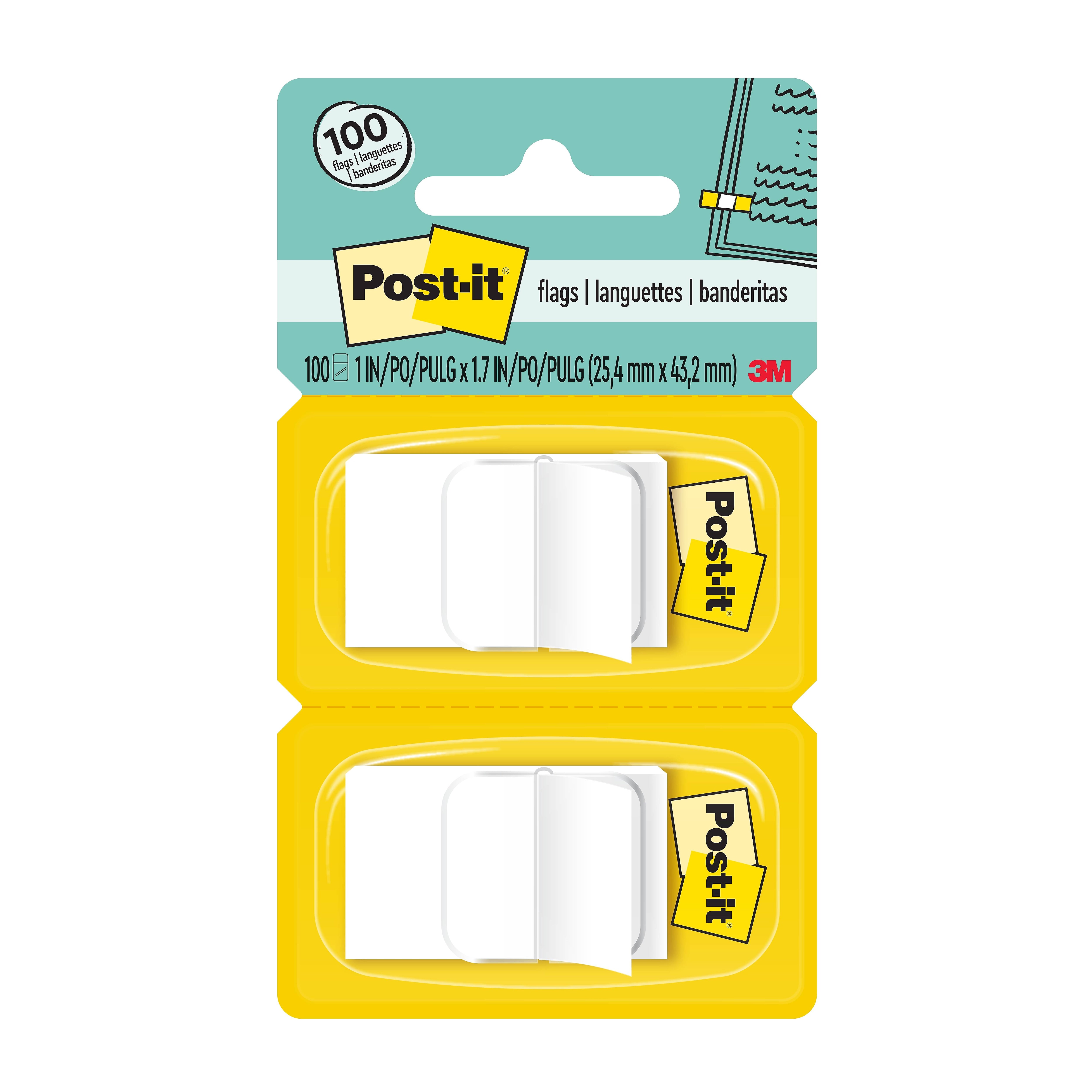 Post-it Flags, 1", White, 2 Pads of 50, 100 Flags/Pack (680-WE2)