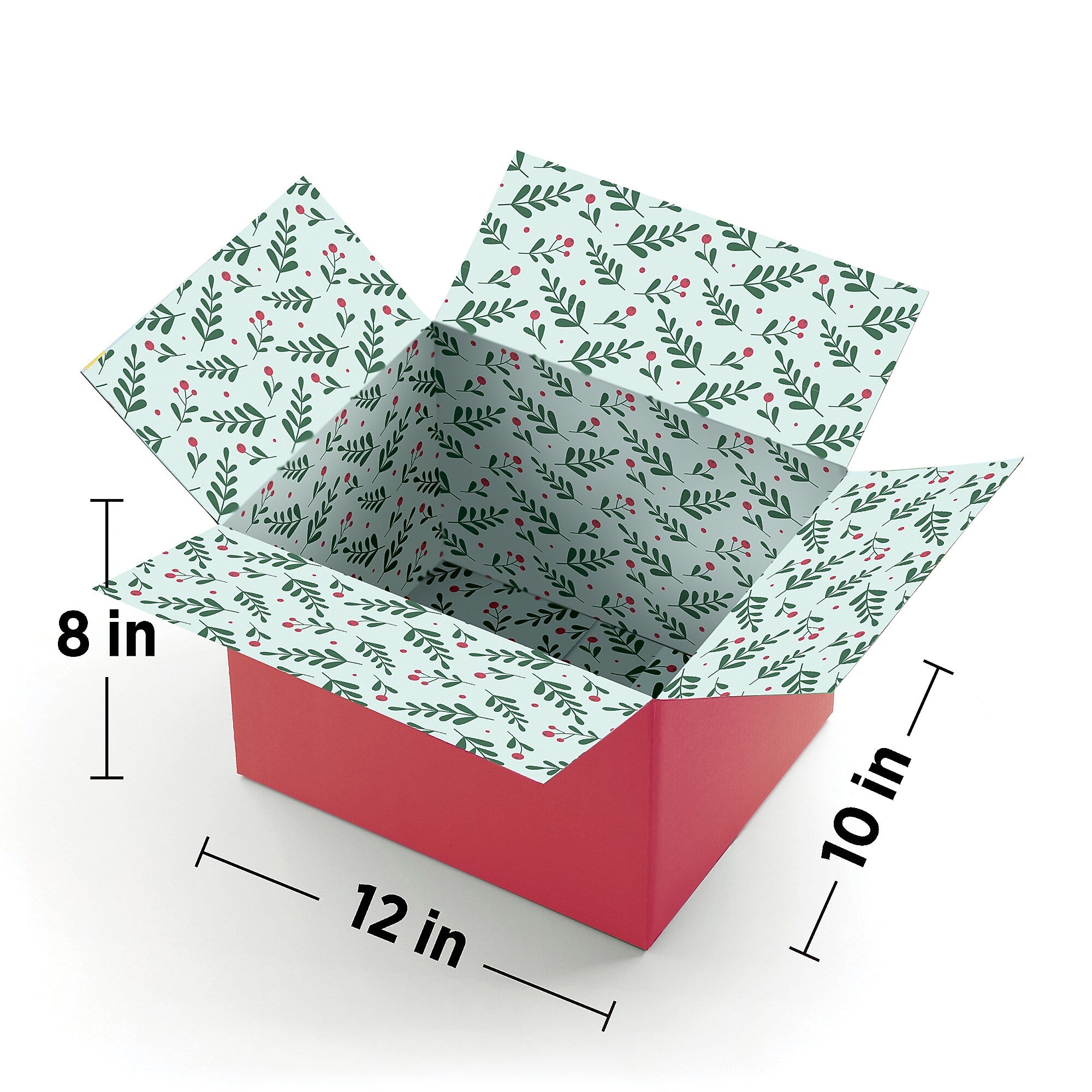 10" x 12" x 8" Decorative Holiday Gift Shipping Box, Christmas Floral, 200# Mullen Rated, 2/Pack (2024050)