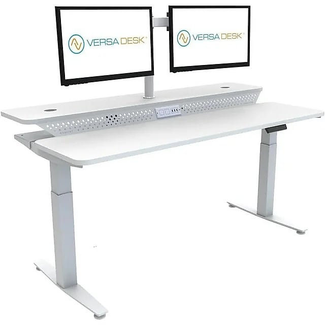 VersaDesk PowerLift Split-Level 72"W Electric Rectangular Adjustable Standing Desk, White (PL2SD7230-WW)