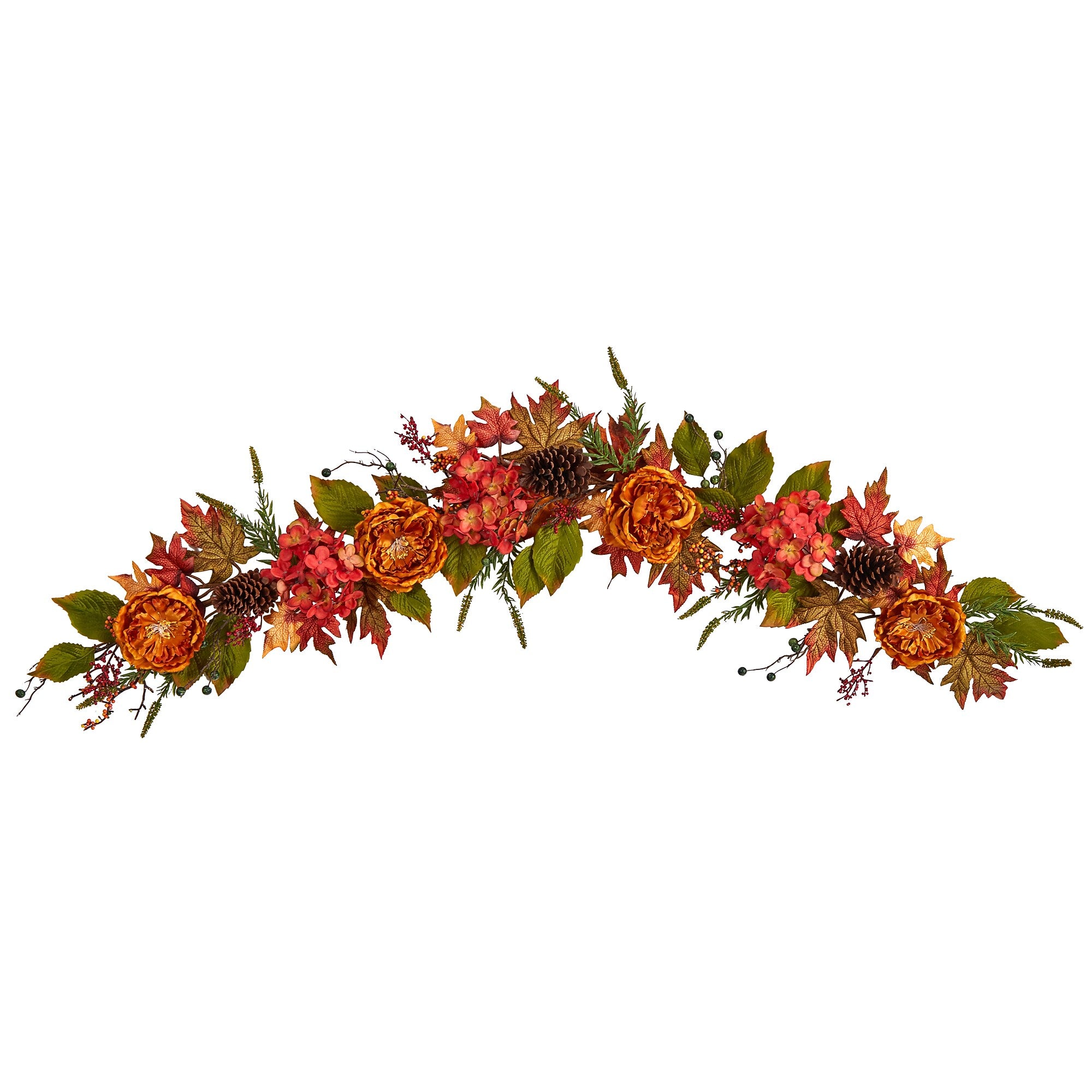 Nearly Natural 6' Fall Ranunculus, Hydrangea and Berries Autumn Artificial Garland (W1230)