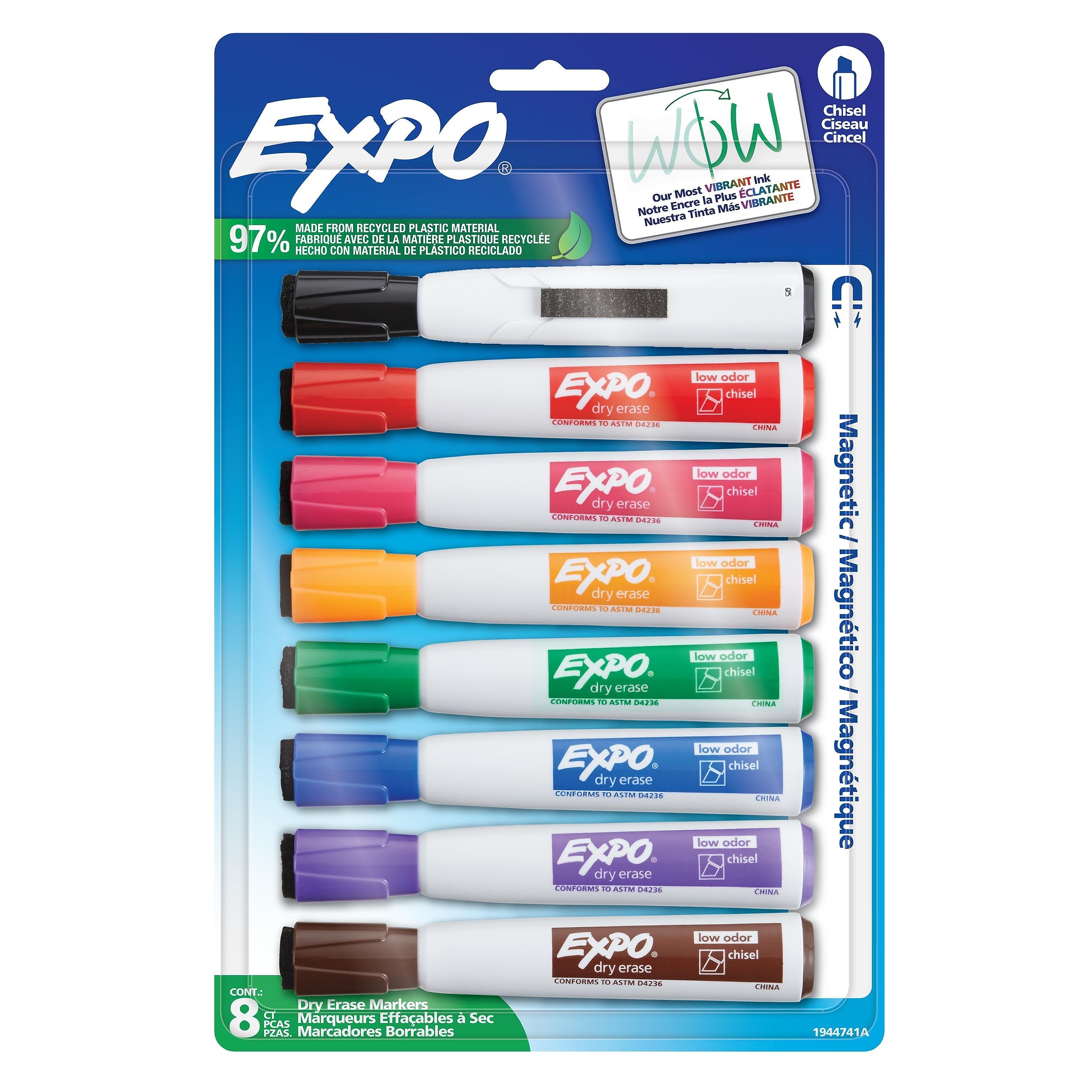 Expo Magnetic Dry Erase Markers, Chisel Tip, Assorted Colors, 8/Pack (1944741)