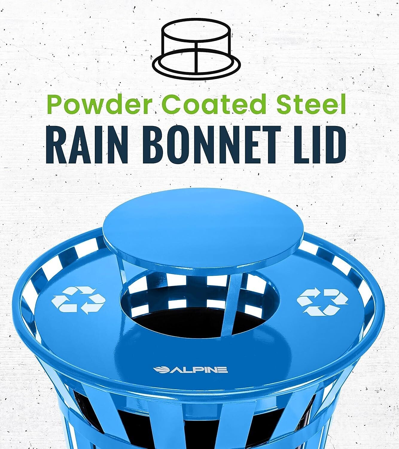 Alpine Industries Metal Commercial Outdoor Rain Bonnet Lid for 38-Gallon Recycling Receptacle, Blue (479-38-A-BLU)