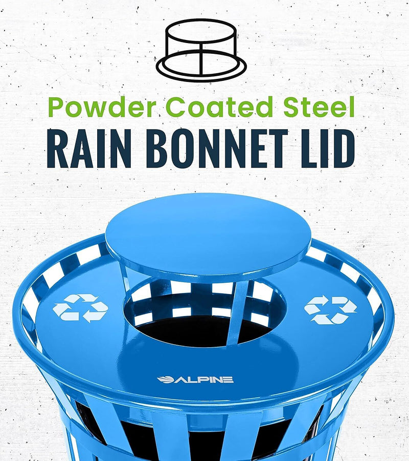Alpine Industries Metal Commercial Outdoor Rain Bonnet Lid for 38-Gallon Recycling Receptacle, Blue (479-38-A-BLU)