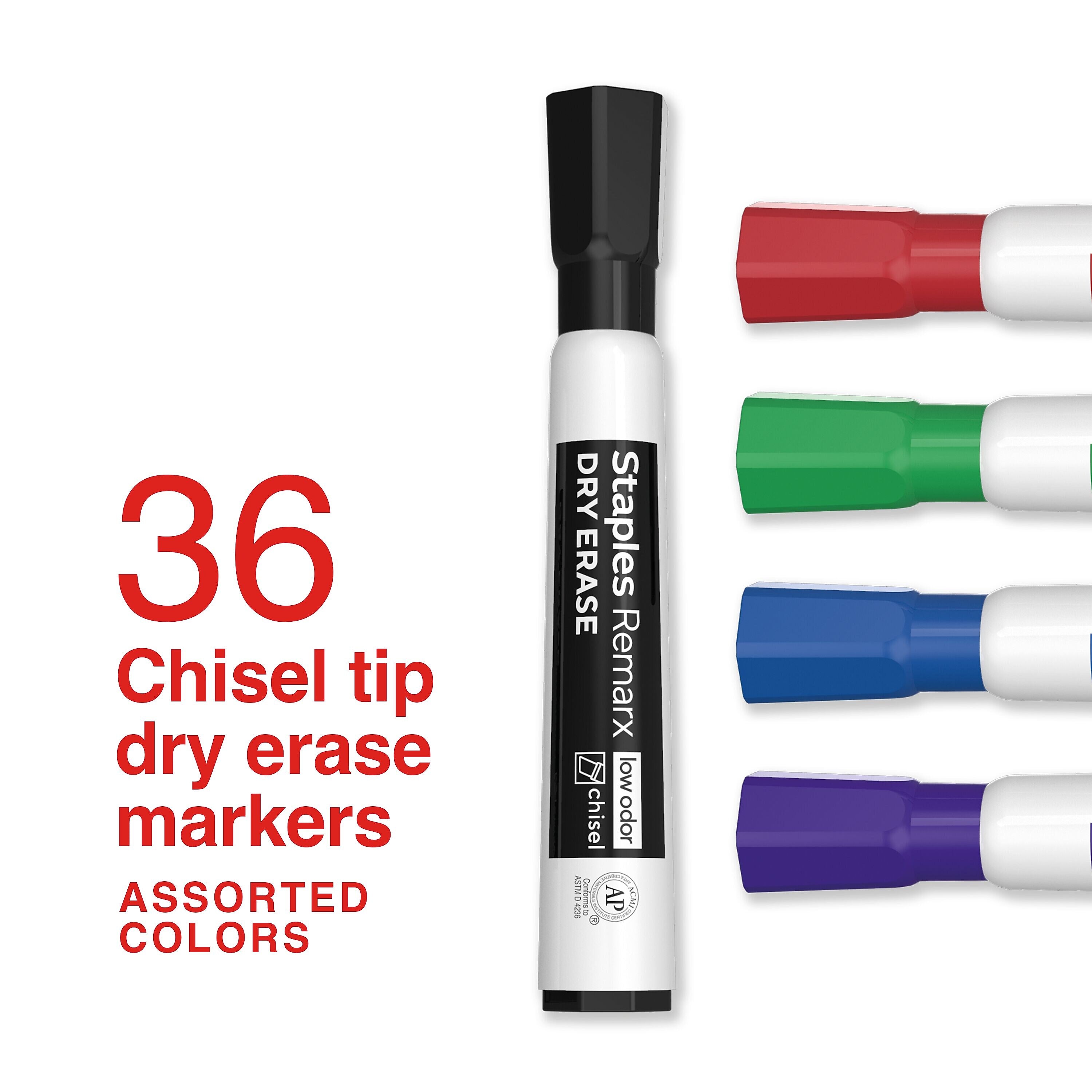 Staples Remarx Dry Erase Marker, Chisel Tip, Assorted, 36/Pack (ST62935)