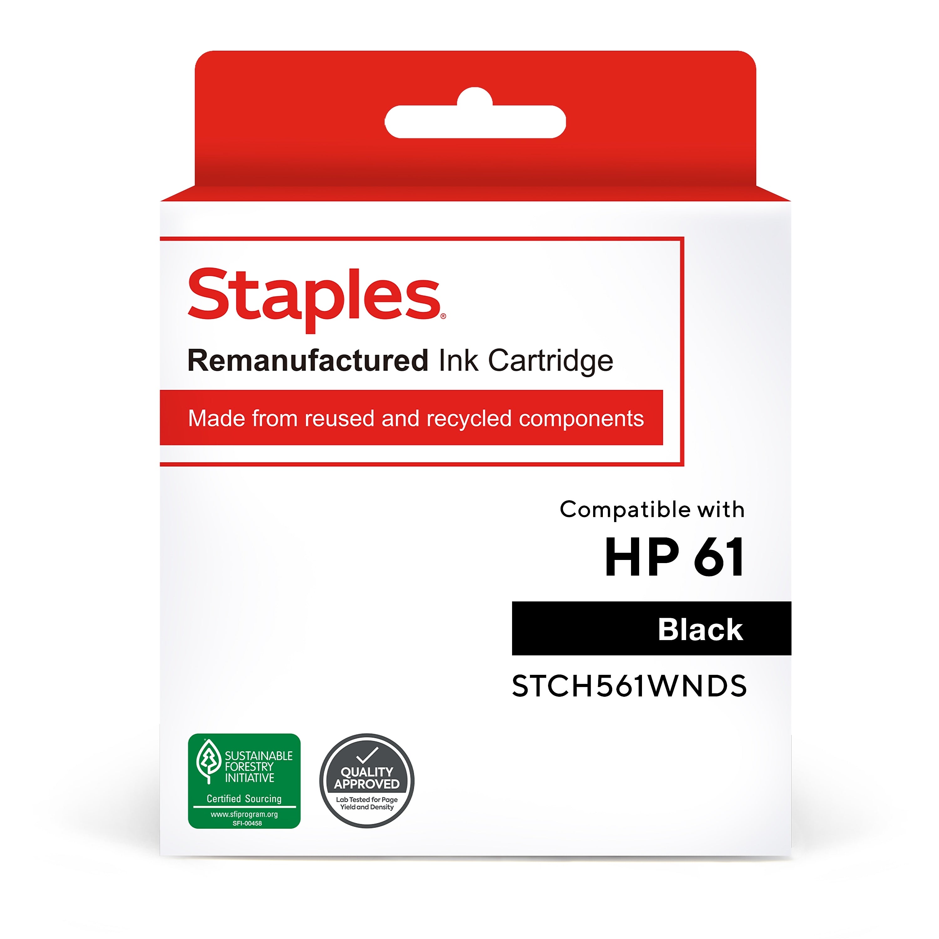 Staples Remanufactured Black Standard Yield Ink Cartridge Replacement for HP 61 (TRCH561WNDS/STCH561WNDS)