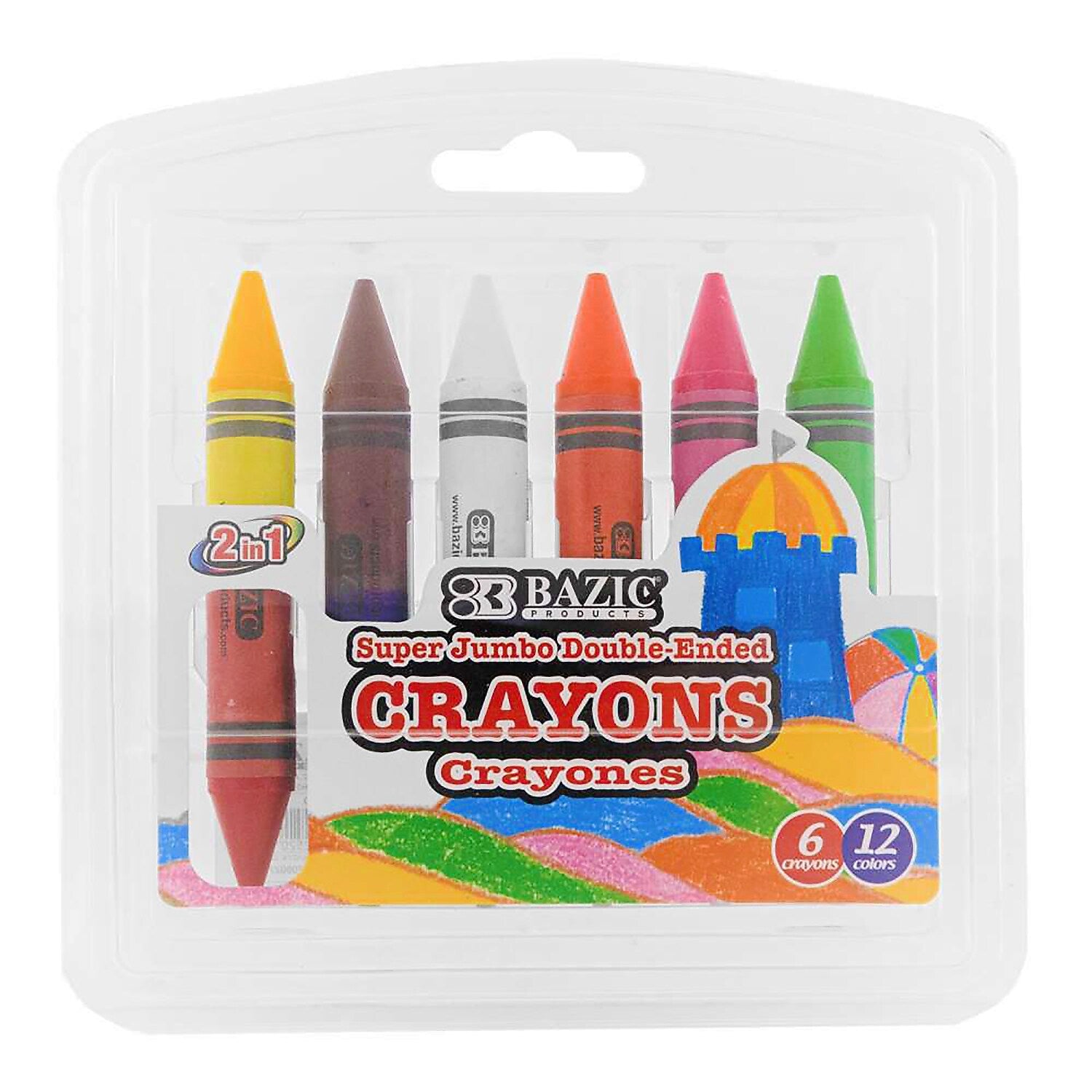 Bazic Double-Ended Jumbo Crayons, Assorted Colors, 6/Pack, 12 Packs/Bundle (BAZ2520-12)