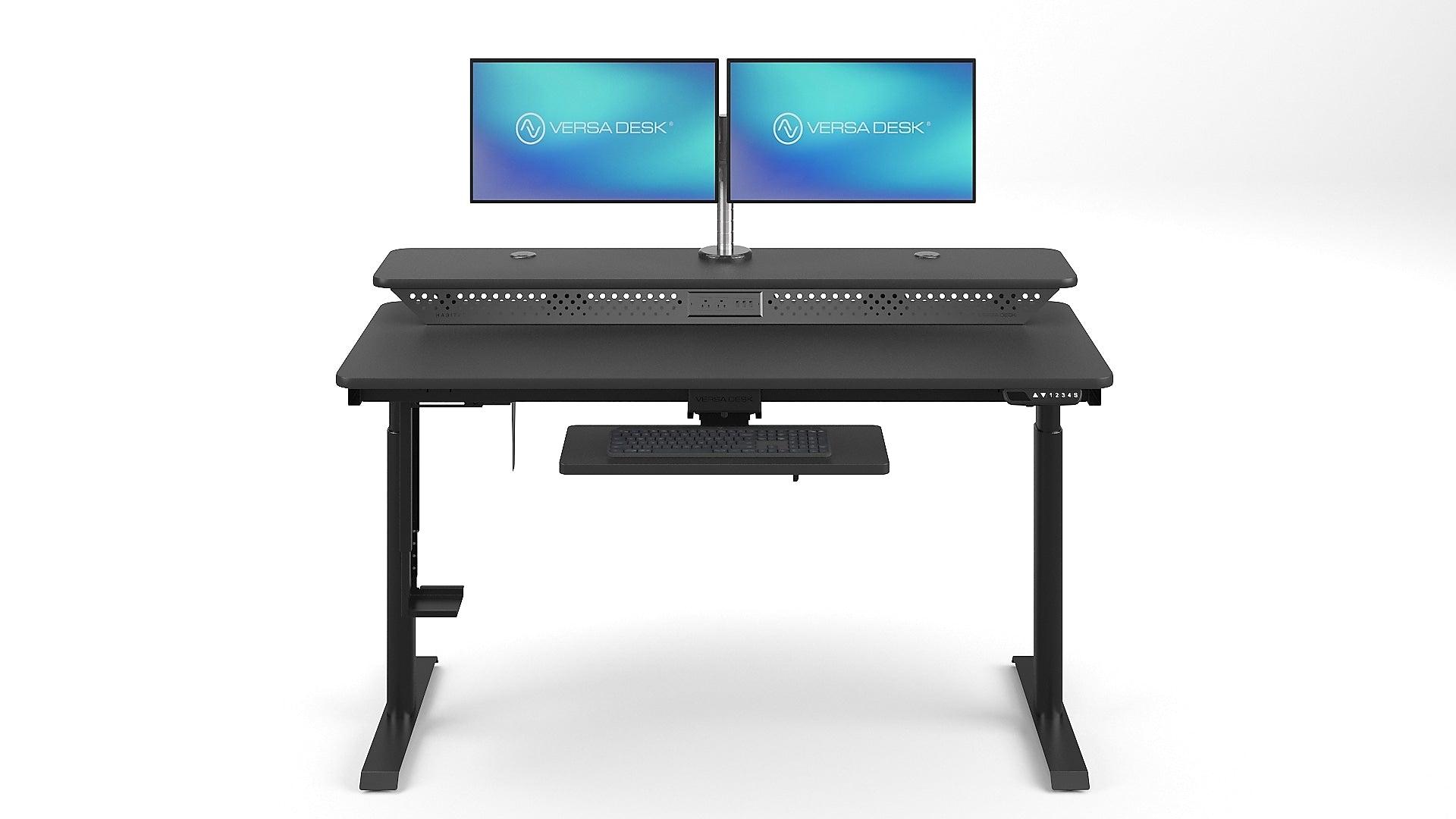 VersaDesk PowerLift Split-Level 60"W Electric Rectangular Adjustable Standing Desk, Black (PL2SD6030-BB)