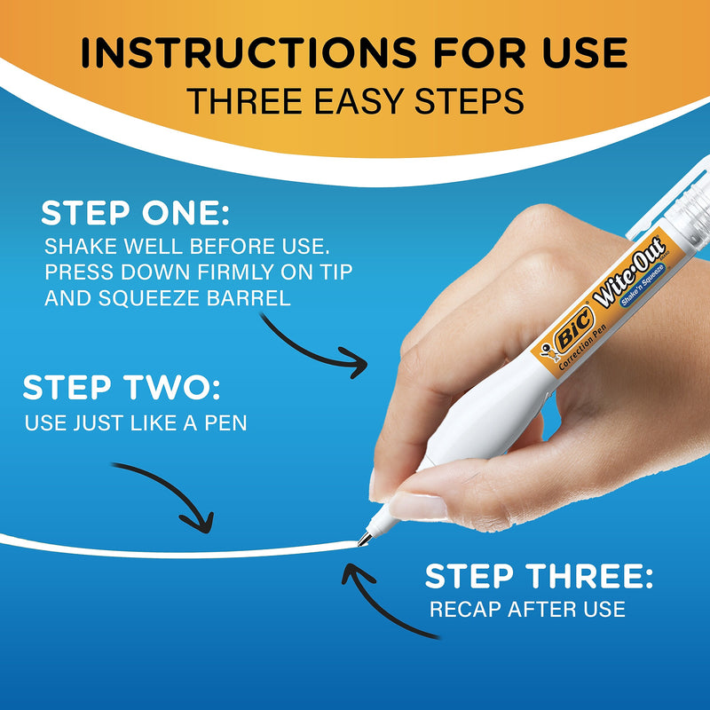 BIC Wite-Out Shake 'N Squeeze Correction Pen, White (50694/WOSQPP11)