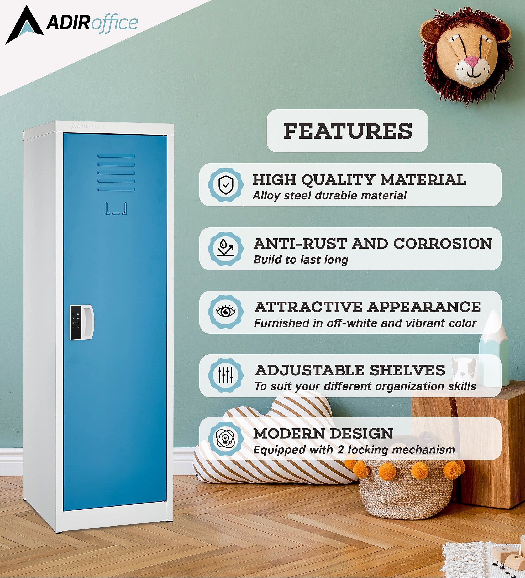 AdirOffice 48"H Single Tier Blue Storage Locker (ADI629-01-BLU-DL)
