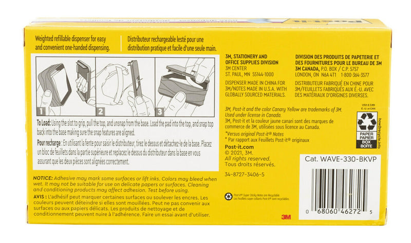 Post-it Pop-up Wave Design Dispenser for 3" x 3" Notes, Black (WAVE-330-BKVP)