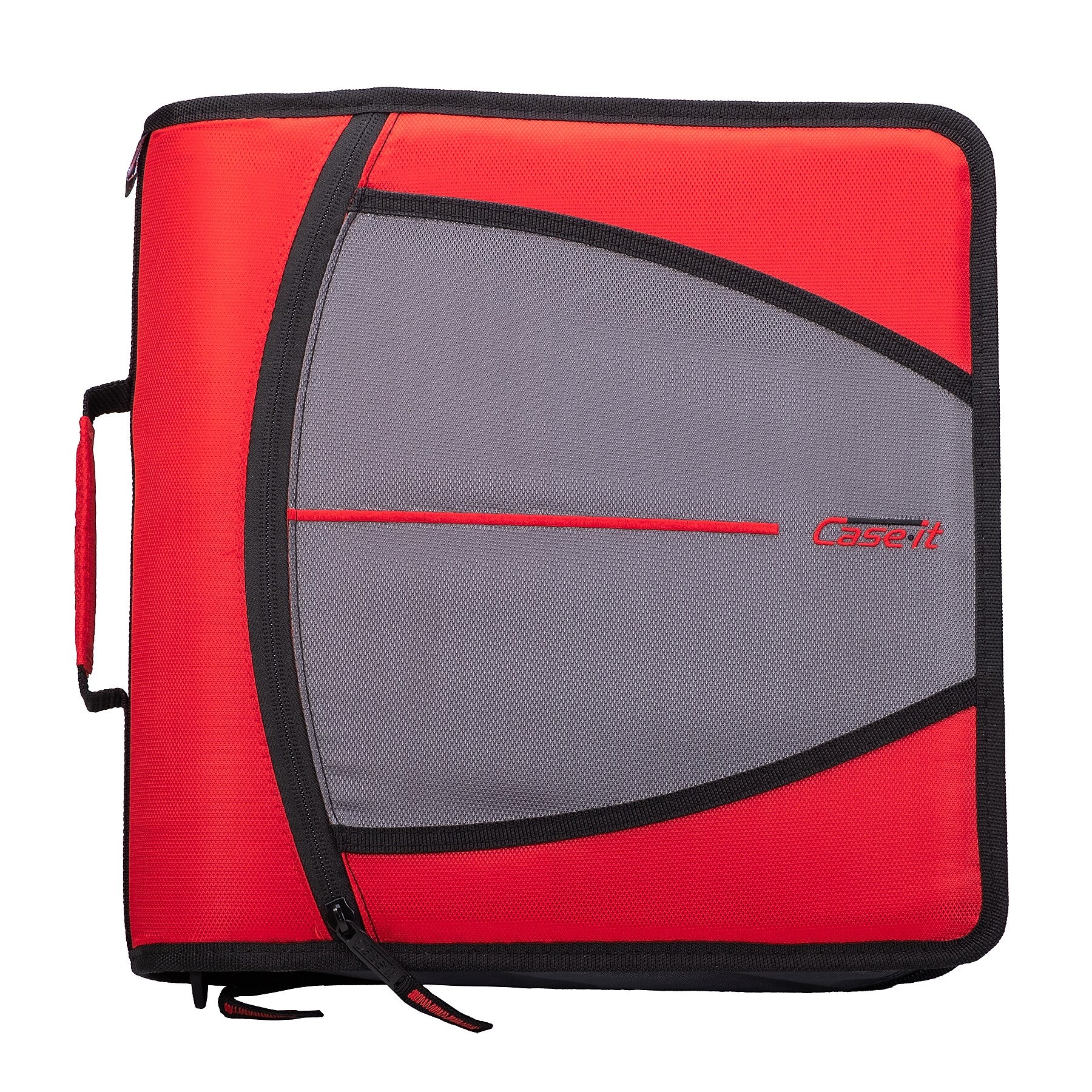 Case It Mighty Zip Tab 3" 3-Ring Zipper Binders, Red (D-146 RED)