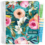 2025-2026 Global Printed Products Deluxe Teal Floral 8.5" x 11" Academic Weekly & Monthly Teacher Planner, Plastic Cover